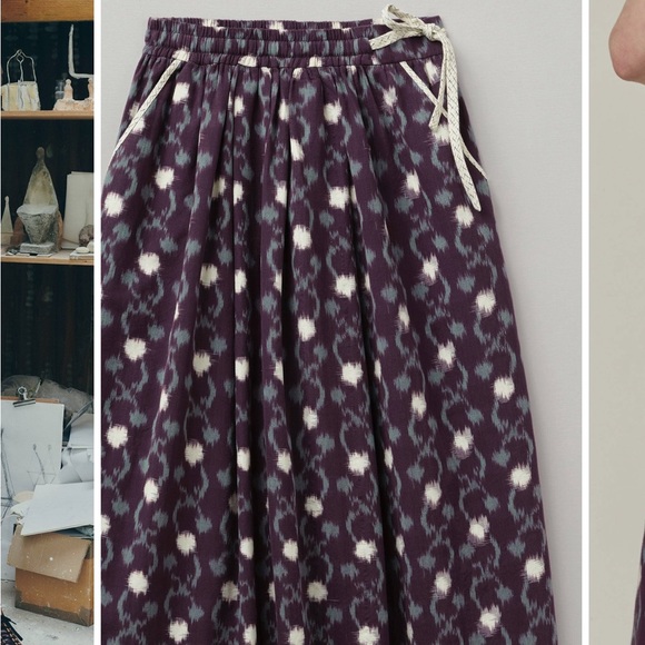 TOAST UK Trailing Ikat Organic Cotton Skirt | Chocolate/Dusted Mint - Picture 6 of 7